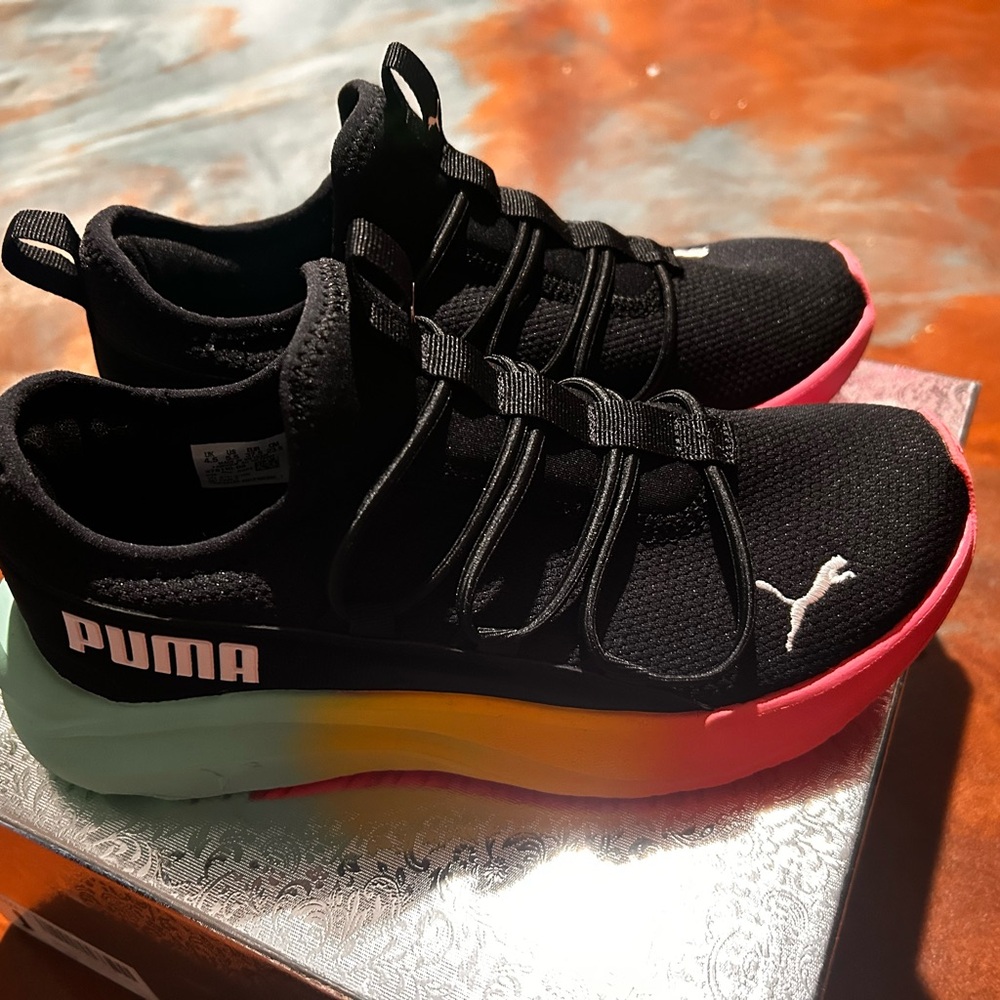 Puma Kids Black Sneakers with Rainbow Sole